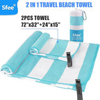 Sfee 2 in 1 Microfiber Oversized Beach Towel, Quick Dry Towel Travel Towel Camping Towel Super Absorbent Compact Lightweight Sports Gym Towels for Beach,Gym, Hiking, Pool, Backpacking, Bath, Yoga