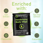Alcala Deodorizing Body Wipes Individual Shower Wipes 100% Pure Biodegradable Bamboo Wet Wipes with Aloe Tea Tree Adult Body Wipes for Women & Men Ideal for Camping Hiking, Hospitals & Gym (30 Pack)