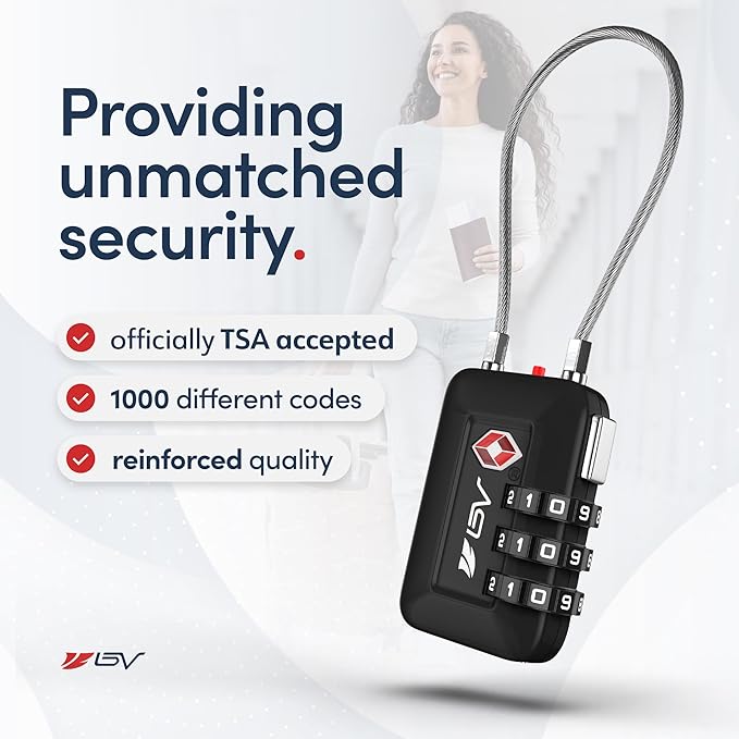 TSA Accepted Luggage Travel Lock, Set-Your-Own Combination Lock for School Gym Locker, Luggage Suitcase Baggage Locks, Filing Cabinets, Toolbox, Case (Black, 4 Pack)
