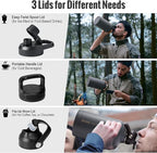 OneTigris Tactical Half Gallon Water Bottle with Straw - 64 oz Vacuum Insulated Stainless Steel Water Jug, Leakproof Sport Bottle with 3 BPA Free Lids, Paracord Handle & MOLLE Water Pouch for Outdoor