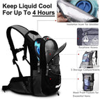 Insulated Hydration Backpack Pack with 3L BPA Free Leak Proof Water Bladder, Large Storage Lightweight Hiking Daypack with Waist Pouches & Cooler Layer, for Running, Biking, Camping, Festival