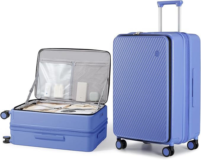 mixi 24 Inch Large Expandable Checked Luggage PC Hard Shell Suitcase Top Opening Rolling Travel Suitcases with Spinner Wheels & TSA Lock, Dreamy Purple