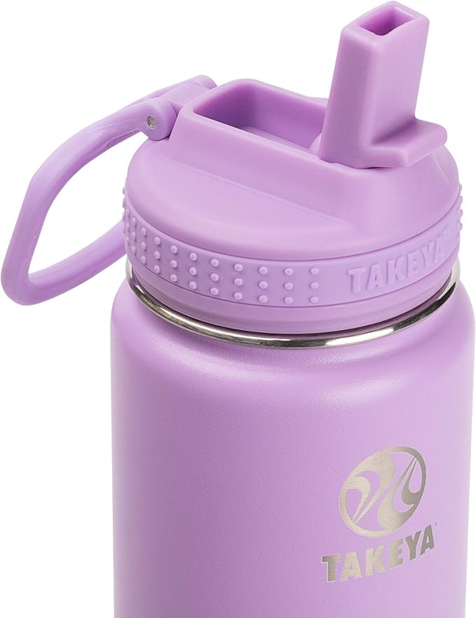 Takeya Actives 18 oz Water Bottle with Straw Lid - Double Wall Stainless Steel Insulation - Dishwasher Safe & BPA-Free - Removable Bumper - Lilac
