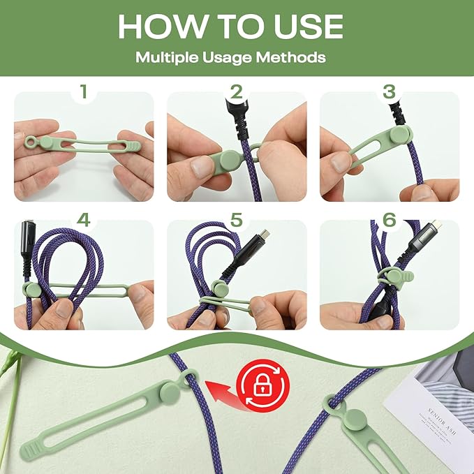 Silicone Cable Ties Reusable, Elastic Wire Organizer Ties, for Charging Cables, Electrical Cords, Computer Wires, USB Data Cable Management, Cord Organizer (6 Colors, 3 Sizes)