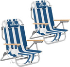 SUN NINJA Beach Chair – Folding Chair for Beach with 5 Reclining Positions, Cup & Phone Holder, Insulated Back Storage Pouch, Portable Lightweight Aluminum Frame - Navy Stripes - 2pc