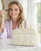 BAGSMART Travel Toiletry Bag, Puffy Large Toiletry Bag for Women, Lightweight Cosmetic Makeup Bag Organizer with Handle for Traveling, Accessories, Essentials, Toiletries （Beige