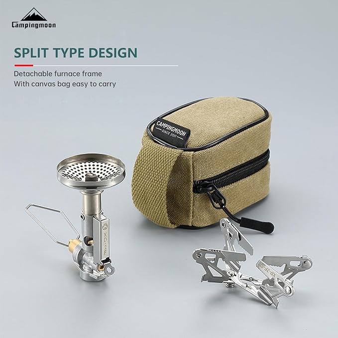 CAMPINGMOON Canister Top Stove Portable Compact Foldable w/Micro Regulator w/4Flex w/igniter XD-2F (Silver)