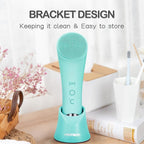 PRITECH Silicone Face Scrubber, Rechargeable Facial Cleansing Brush with Heat Massage End, Vibrating Exfoliator Scrubber for Deep Cleaning, Waterproof Face Brush for Women and Men (Green)