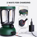 Mesqool Camping Lantern Rechargeable Battery 6000mAh, 650LM LED Lanterns for Power Outages Emergency Hurricane, Solar Hand Crank Lantern for 200 Hours