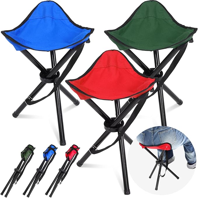 3 Pack Folding Camping Stool 12.2 x 14.96 Inch Portable Collapsible Chair Tripod Stool Hiking Chair for Fishing, Beach, Picnic, Outdoor, Gardening and Travel