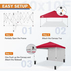 EAGLE PEAK Pop Up Canopy Tent with 1 Sidewall, Easy Setup Event Tent, Outdoor Sun Shade, Wheeled Carry Bag, Stakes and Guy Ropes, Instant Canopy 10x10, Red