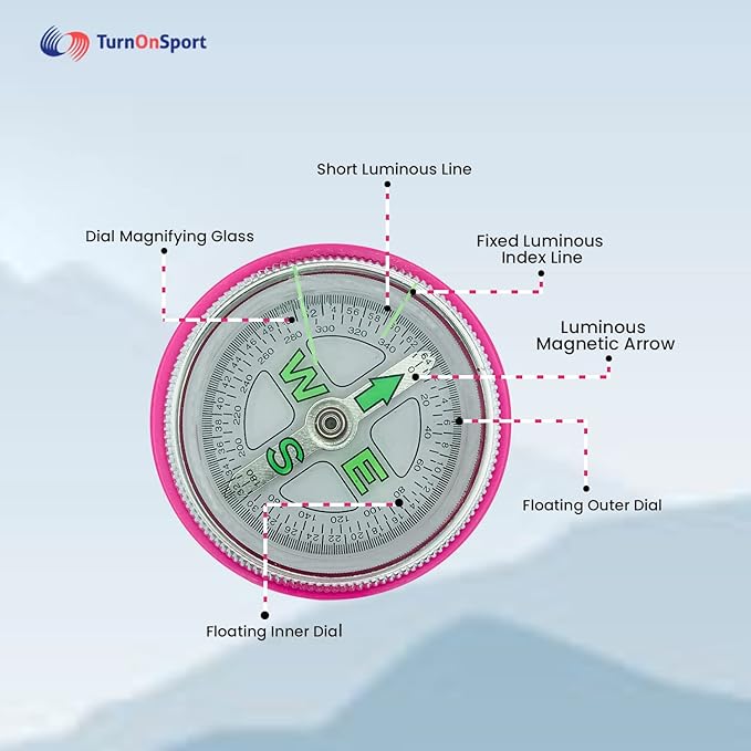 TurnOnSport Lensatic Compass - Hiking & Camping Navigation - Orienteering & Map Reading - Boy Scout & Professional Field Compass