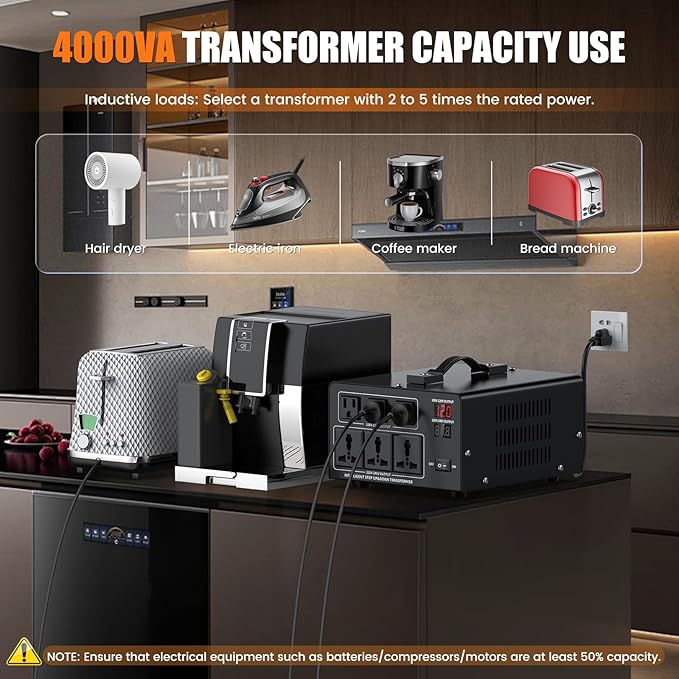 1000W Voltage Converter Transformer Step Up 110V/120V to220V/240V or Step Down 220V to 110V AC Power Converte, Circuit Breaker Protection, 2 US sockets, 2 Universal sockets, LCD Display