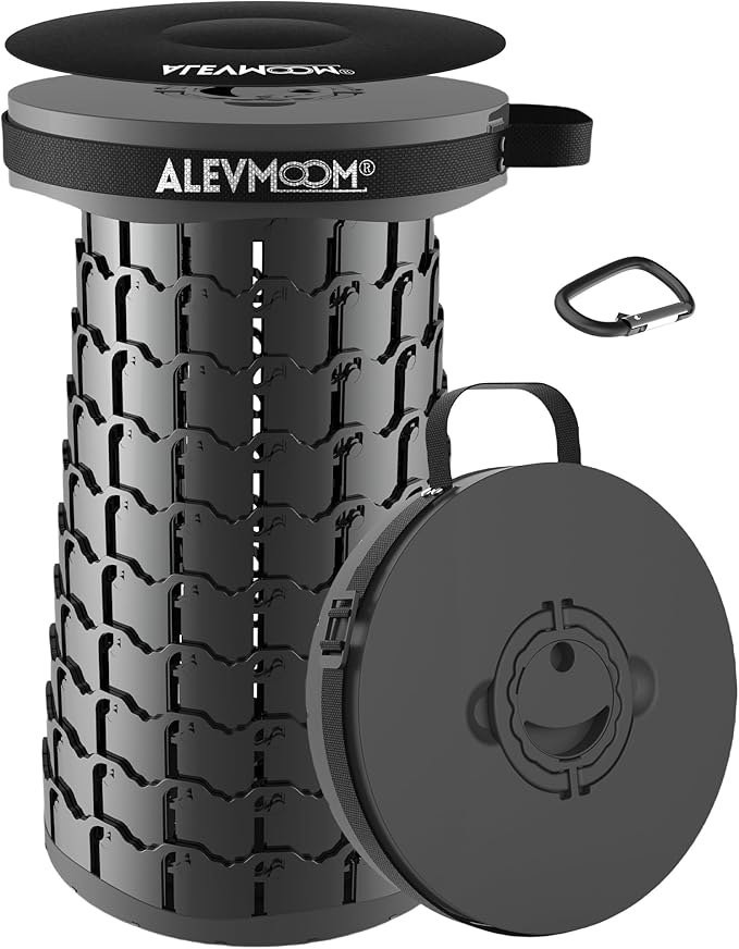 ALEVMOOM Upgraded 19.7" Portable Telescoping Stool,XXL Collapsible Stool with Cushion,Capacity 1000lbs Heavy Duty Retractable Folding Chair for Adults for Camping Fishing Hiking BBQ