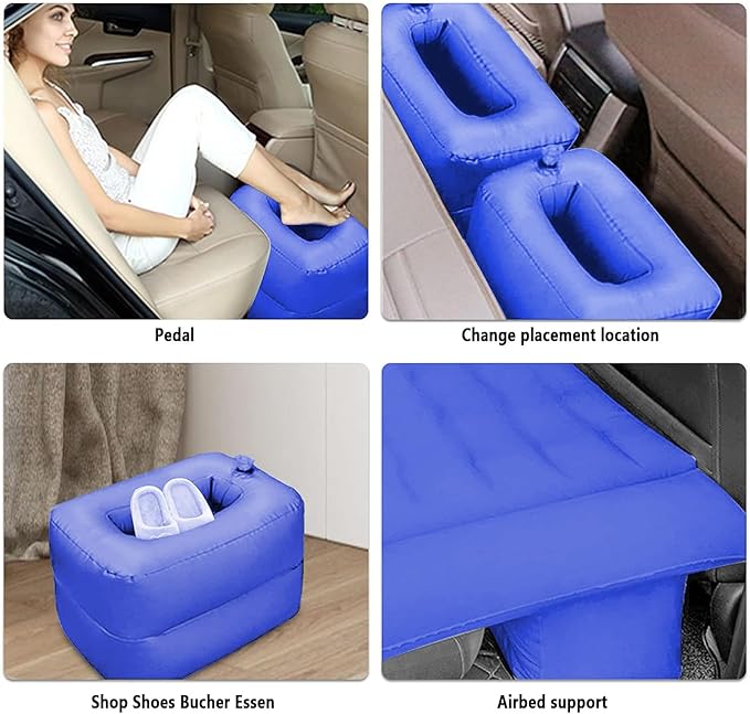 ISWEES Car Bed SUV Air Mattress, Car Air Mattress with Home Power Adapter, Electric Pump, 2 Inflatable Pillows and 2 Footrests for Back Seat, Side Seat,Trunk Sleeping, Thickened Camping Bed - Blue