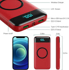 Wireless Portable Charger 30,800mAh 15W Wireless Charging 25W PD QC4.0 Fast Charging Smart LED Display USB-C Power Bank,4 Output& 2 Input External Battery Pack Compatible with iPhone,Samsung etc-Red
