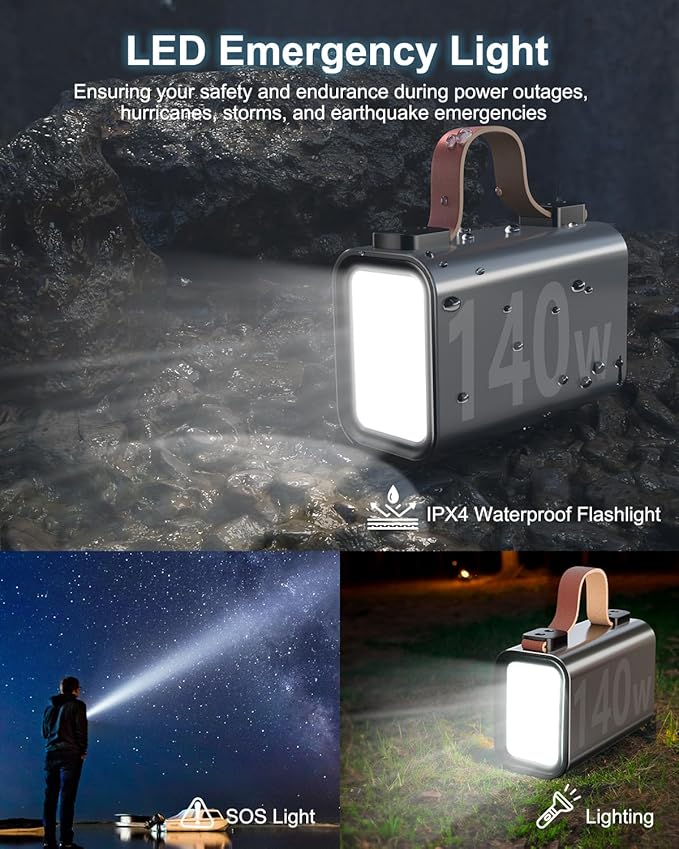 140W Laptop Portable Charger Power Bank 50000mAh(185Wh), Power Station PD 3.1 QC4.0 Fast Charging External Battery Pack Aluminium alloy with 4 Outputs USB-C LED Light for Outdoor Emergency-Gray