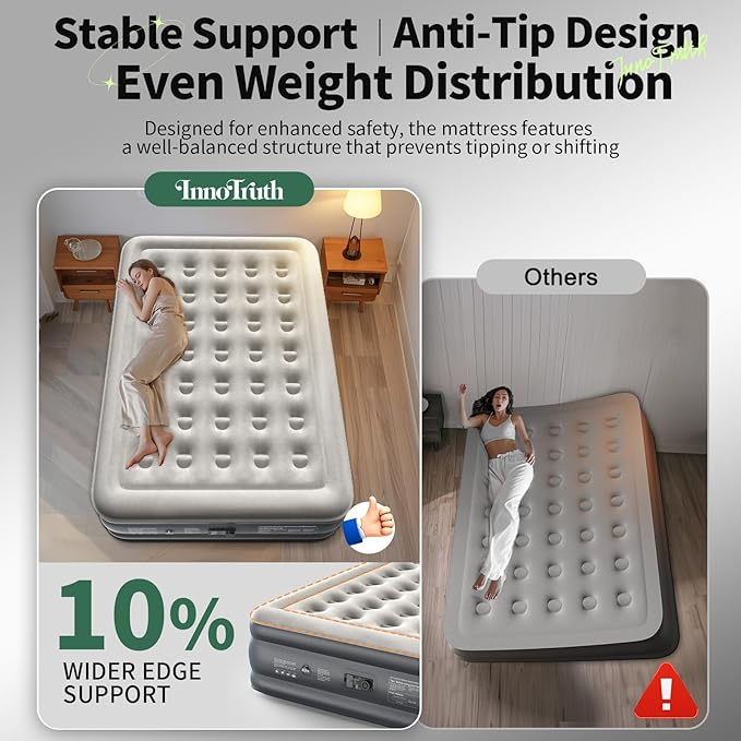 InnoTruth Air Mattress Queen with Built in Pump, Inflatable Mattress Blow up Mattress, Family Choice Award Winner, 18" Colchones Inflables Foldable Air Bed for Guest & Home, Ideal for Camping, 650lbs