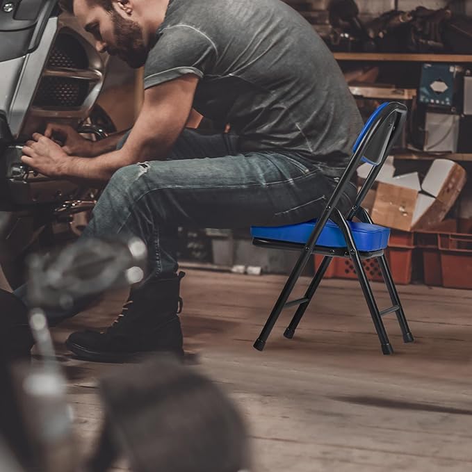 Mini Padded Folding Chairs, Garage Stool, Portable Camping Chair with Cushion, Lightweight Lawn Chair, for Outdoor Sports Events, Patio, Fishing, Hiking, Hunting, Picnic, Beach (Blue)