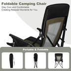 Camping Chair Portable Folding Lawn Chair Comfortable Hard Arm Sturdy for Family Camp, Outdoor, Sports, Beach, Travel, Support 400 lbs, Black&Green