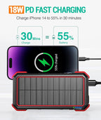 BLAVOR Solar Power Bank, PD18W QC3.0 Fast Charging 10W Wireless Charger 20000mAh Solar Powered Powerbank with Type C Input/Output, IPX5 Waterproof, Camping Flashlight, Compass, Carabiner