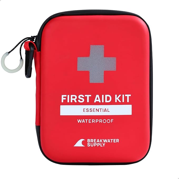 Breakwater Supply™ First Aid Kit for Car, Home, Office, Travel, Dorm, Businesses, 101 Piece HSA FSA Household & AirBNB Essentials Medical Kit & Emergency Supplies with Ice Pack + Waterproof Case Red