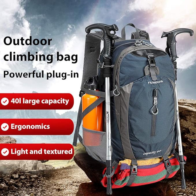 FENGDONG 40L Waterproof Lightweight Outdoor Daypack Hiking,Camping,Travel Backpack for Men Women Blue