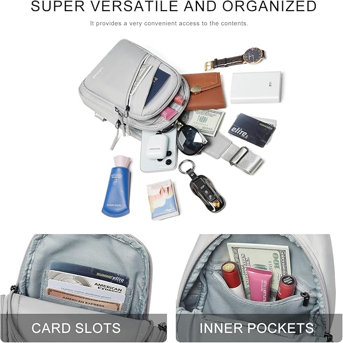 7L Sling Bag For Women Faux Leather Anti Theft Small Casual Daypack Backpack Fanny Pack Crossbody Chest Bags Purse Waterproof Light Grey