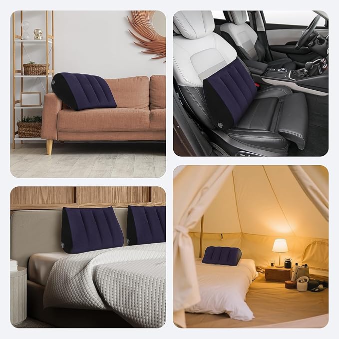 Portable Inflatable Wedge Pillow 2 Pack,Body Positioner for Sleep Support, Large 20in Adjustable Travel Pillow - Lightweight Bed/Leg Support Pillow, Fast Inflation, 2 Pack