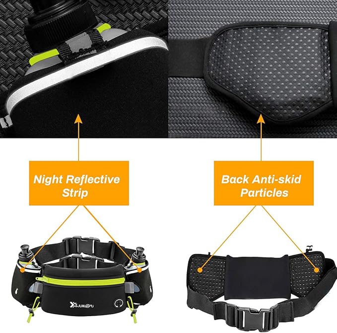 Number-one Running Belt with Water Bottles(2 x 175ML), Hydration Belt Waterproof Waist Pack Bag Fits iPhones Adjustable Sports Waist Pouch for Marathon Running Hiking Cycling