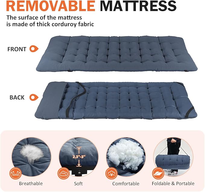 ATORPOK Camping Cot for Adults with Cushion Comfortable, Portable Folding Bed for Sleeping Supports 450 lbs (Blue)