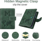 Personalized M Passport Holder Cover Initial Letter Travel Wallet RFID Blocking Passport Cover Credit Card Holder Case Passport Book Holders for Women and Men, Pine Green-M