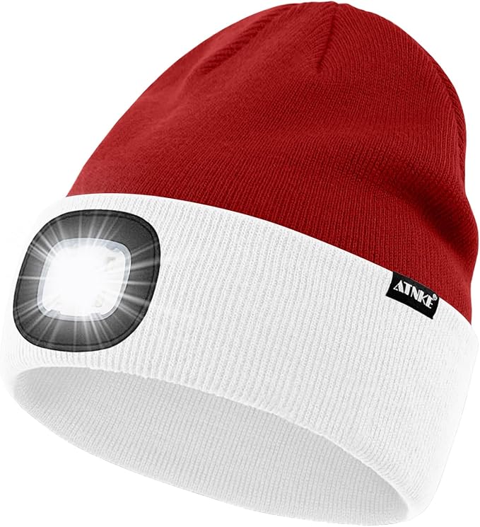 ATNKE LED Lighted Beanie Hat,USB Rechargeable 4 LED Running Headlamp Bright Cap with The Light Gifts for Men and Women