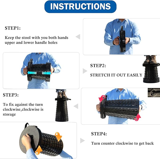 ALEVMOOM Upgraded 19.7" Collapsible Stool Portable,1000lbs Max Weight-Heavy Duty, Retractable Folding Stool with Cushion for Adults for Outdoor Fishing Hiking BBQ