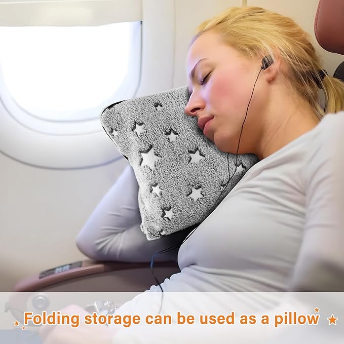 Black Owl Travel Blanket Glowing in The Dark, Soft 2 in 1 Airplane Blanket 65" x 55", Foldable as Pillow, Luggage Sleeve & Backpack Clip