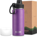 Koodee Insulated Water Bottle, 18 oz Stainless Steel Double Wall Vacuum Wide Mouth Sport Bottle with Leakproof Spout Lid (Purple)