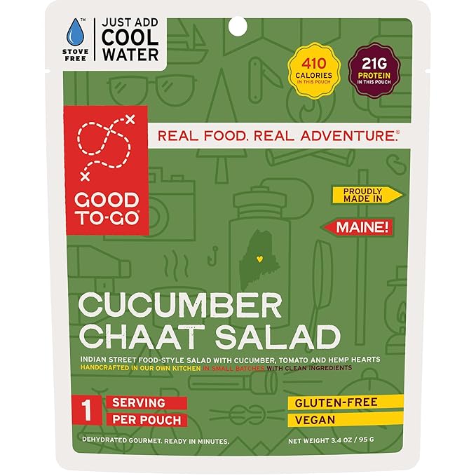 GOOD TO-GO Cucumber Chaat Salad Stove-Free™ (Single Serving) | No Stove Required! Camping & Backpacking Food | Just Add Water Backpacking Meals | Good To-Go Dehydrated Meals Taste Better Than Freeze Dried Food