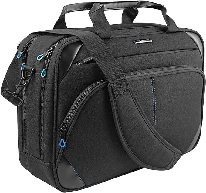 KROSER Laptop Bag 15.6 Inch Briefcase Messenger Bag Water Repellent Computer Case Shoulder Bag Durable Tablet Sleeve with RFID Pockets for Business/College/Women/Men - Black/Blue