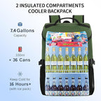 Kalesi Cooler Backpack 36 Cans Lightweight Insulated Backpack Cooler Leak-Proof Travel Camping Lunch Backpack Outdoor Cutlery Backpack for Men and Women