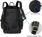 Genuine Crazy Horse Leather Backpack - Vintage Bag with Anti-Theft Design, Fits 16 Inch Laptop(5098-Gray)