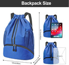 Hoedia Sports Drawstring Backpack - String Swim Gym Bag with Shoes Compartment and Wet Proof Pocket for Women and Men, Blue