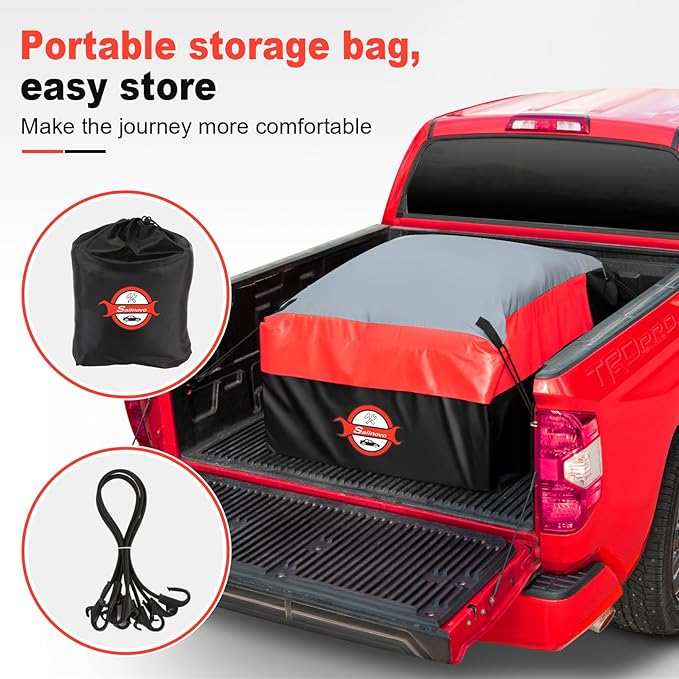 Sailnovo Truck Bed Cargo Bag, 26 Cubic ft 100% Waterproof Cargo Bag for Truck Bed, Heavy Duty PVC Truck Cargo Bag Fits Any Truck Size with 6 Stretch Cord, Packing Bag (50''x40''x22'') Red