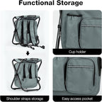 Folding Camping with Cooler Heavy Duty 350lbs for Adults, Portable Backpack Cooler Chair for Hunting, Gray