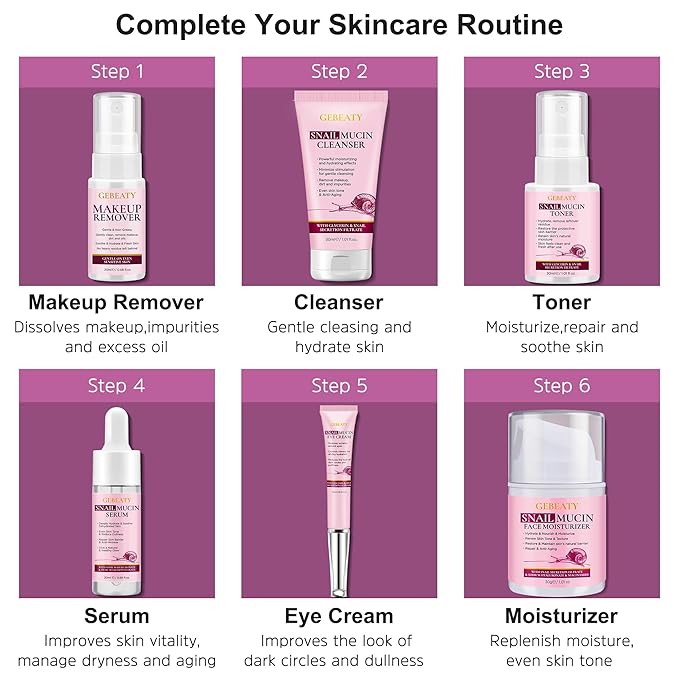 Skin Care Sets for Women,Gentle 6PCS Skincare Set with Korean Snail Secretion Filtrate,Anti Aging & Hydrating Repair Soothe Moisturize for Dull Skin & Fine Lines,Self Face Skin Care Birthday Gift