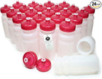 Rolling Sands USA Made 20 Ounce Sports Water Bottles - 24-Pack Bulk BPA-Free Blank Sports Bottles for Teams & Classrooms - Clear Frost Bottle/Red Lid, No Smell No Taste
