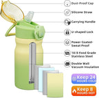 BJPKPK Water Bottle With Straw 14oz Insulated Water Bottles Reusable Stainless Steel Metal Thermo With Leak Proof Lockable Lid And Carry Handle,Lime