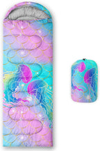 HOSIMA Cartoon Axolotl Sleeping Bags for Kids 10-12,Blue Cartoon Kids Sleeping Bags for Girls Boys,Compact Sleeping Bag for Camping Essentials and Hiking.