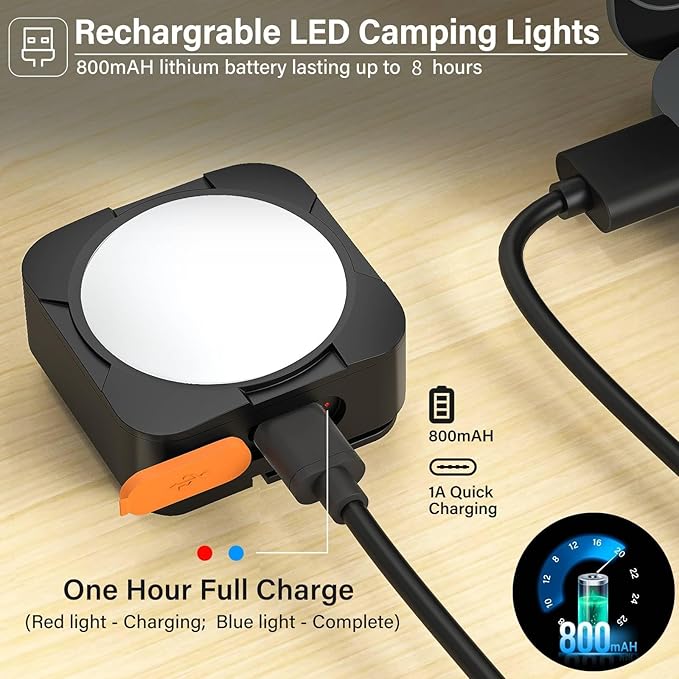 Rechargeable Camping Lights FLY2SKY 2Pcs Black Tent Lights Mini Flashlight Portable LED Camping Lantern Survival Gear Camping Accessories for Hiking Backpacking Fishing Hurricane Emergency Outage