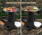 3-in-1 Camp Rocket Stove Kit with BBQ Grate, Griddle, Pot Rack, Portable Wood Burning Stove with Detachable Stand, Camping Gear for Outdoor Cooking Patio Barbecue RV Tailgating, GS345