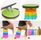2 Pack Upgraded Collapsible Stool Folding Stool with Cushion,Retractable Folding Stool Max Load Capacity 400lbs, Portable Telescoping Stools for Camping Hiking Outdoor BBQ -Rainbow-Green